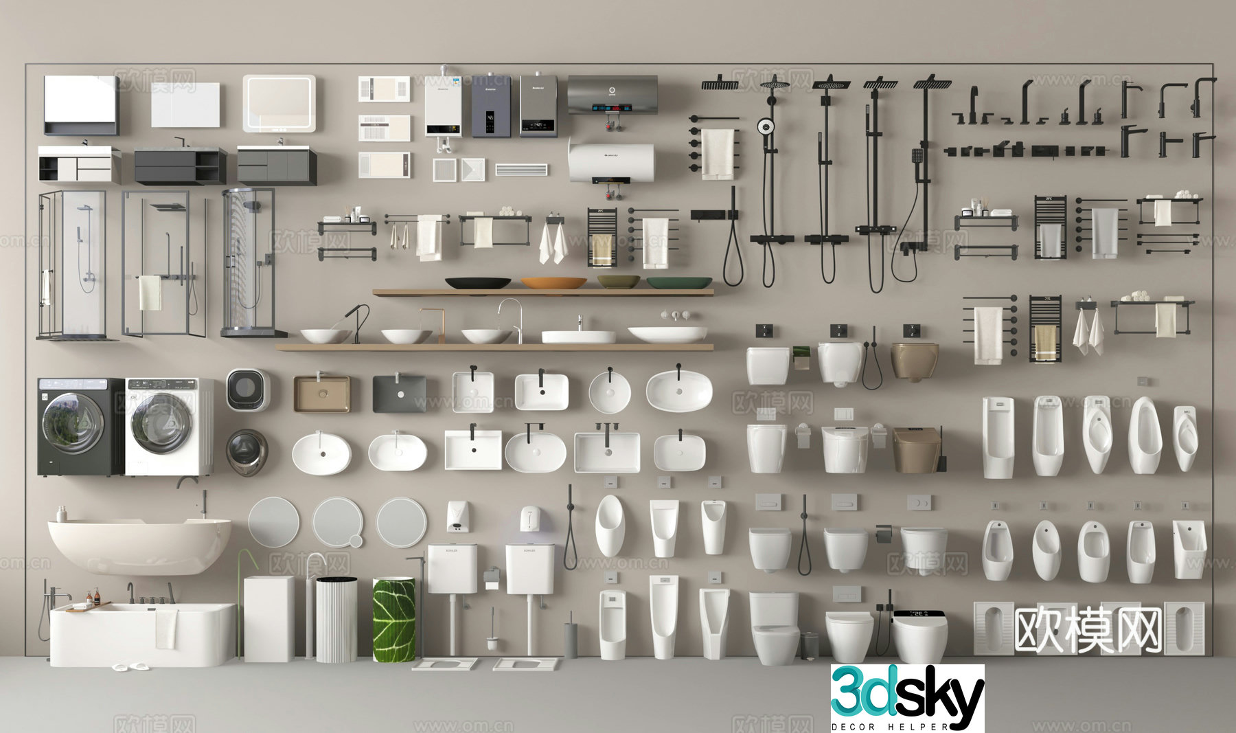 Bathtub Toilet Squat Toilet Shower Room Shower Basin Towel Rack Faucet 3D Model