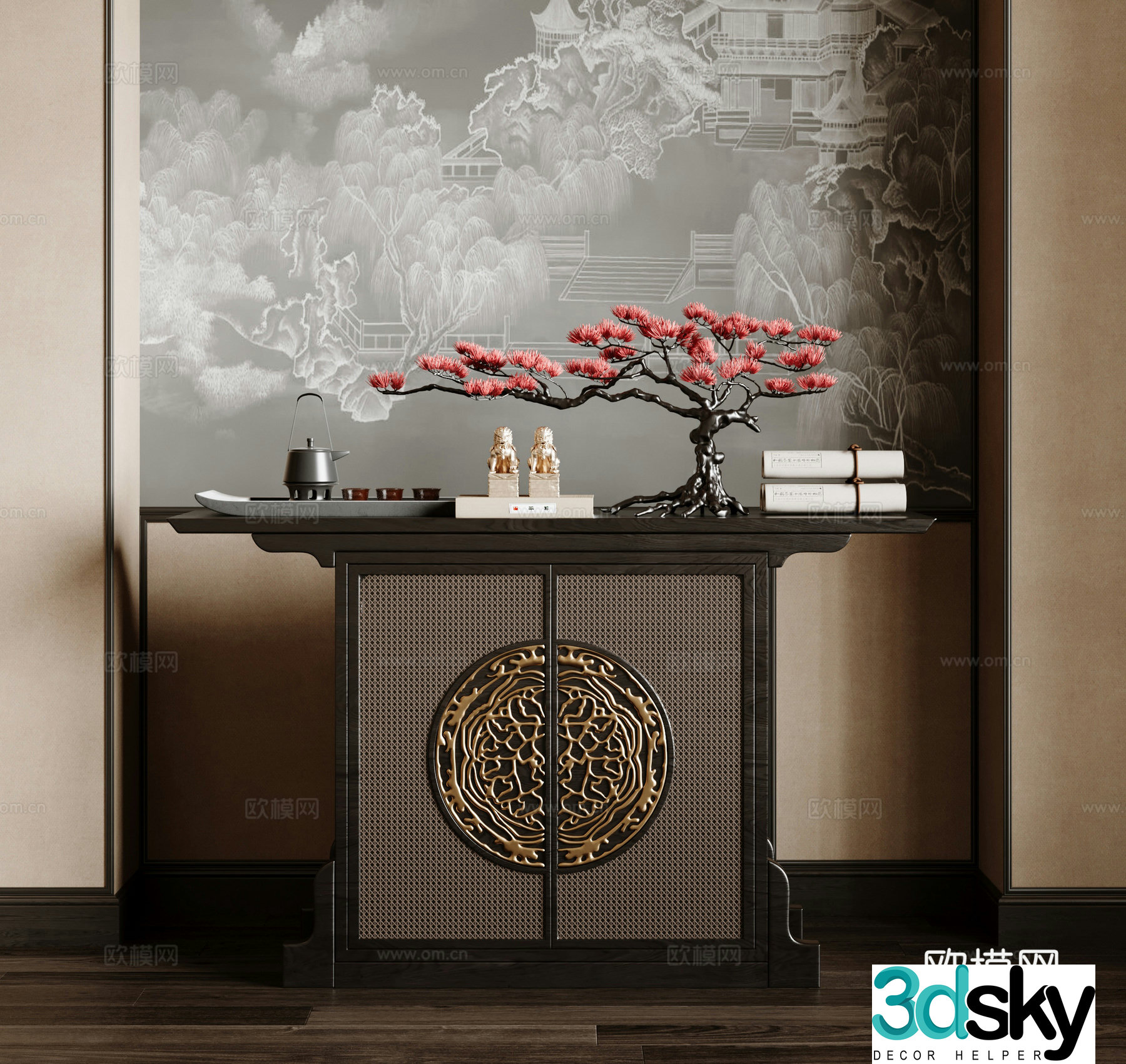 New Chinese style entrance cabinet 3D model