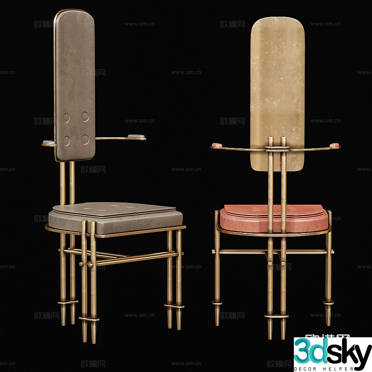 Retro light luxury dining chair 3d model
