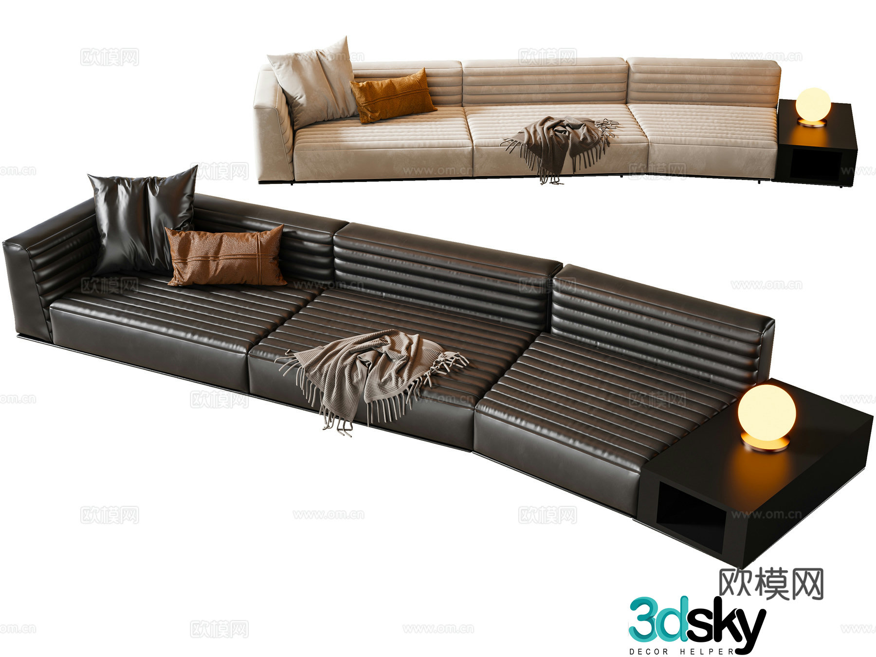 Modern Italian multi-person sofa leather sofa 3d model
