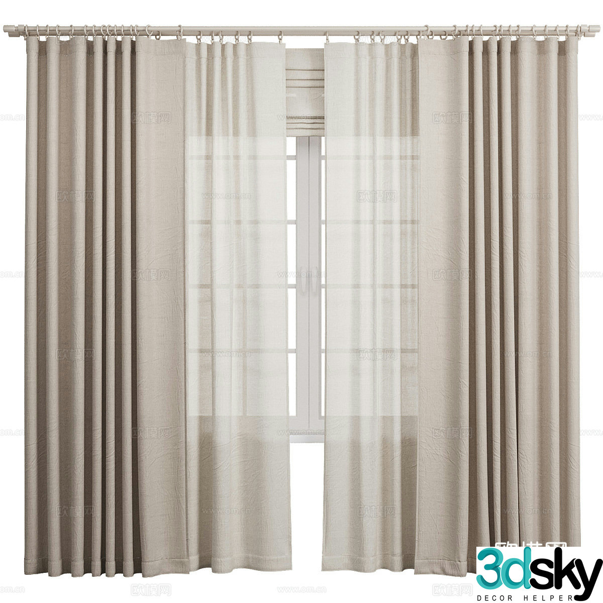New Chinese cotton and linen curtain 3D model