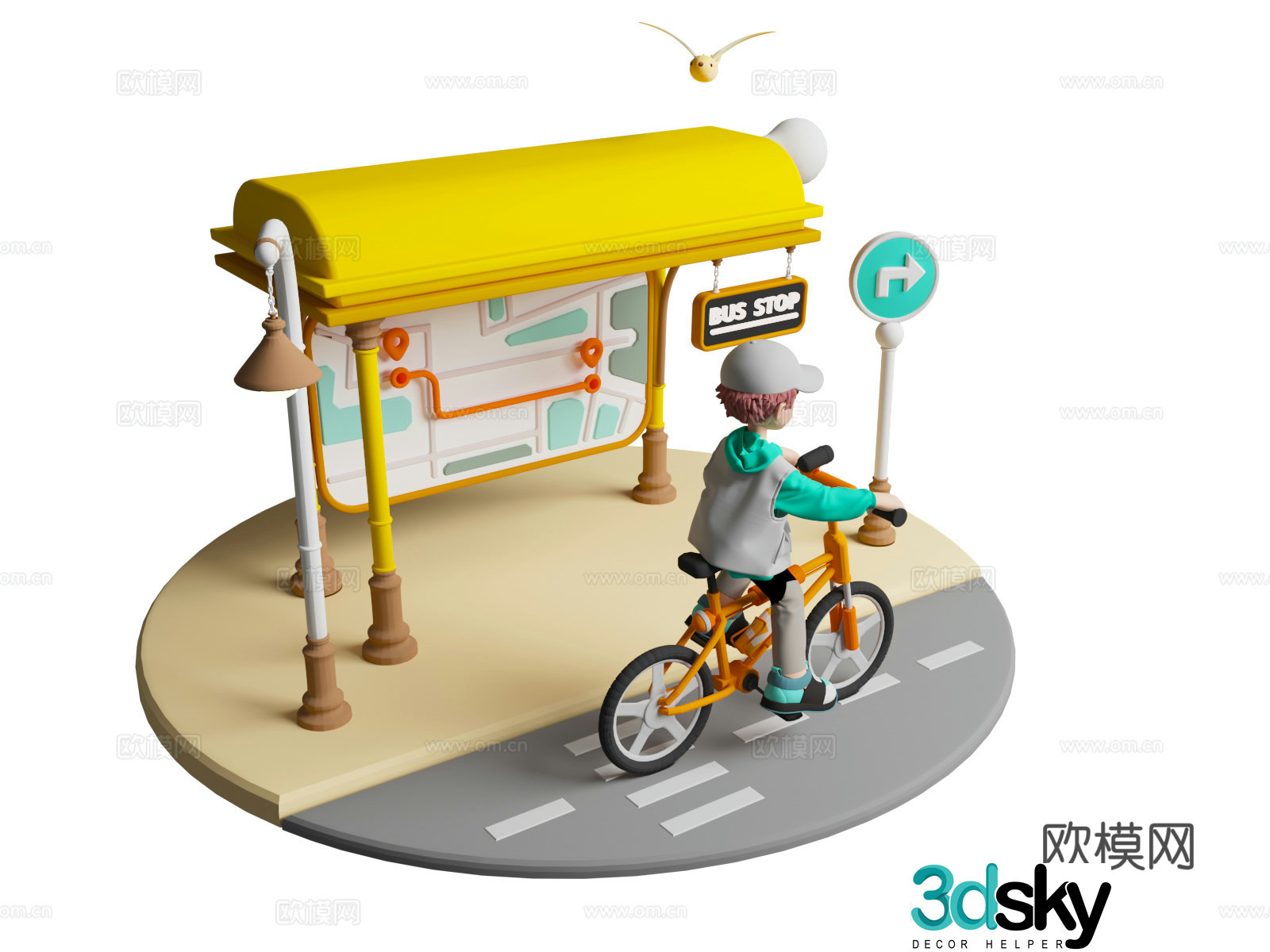Cartoon characters Cartoon city characters Cycling scene 3d cartoon cycling cycling Beauty Chen 3d model