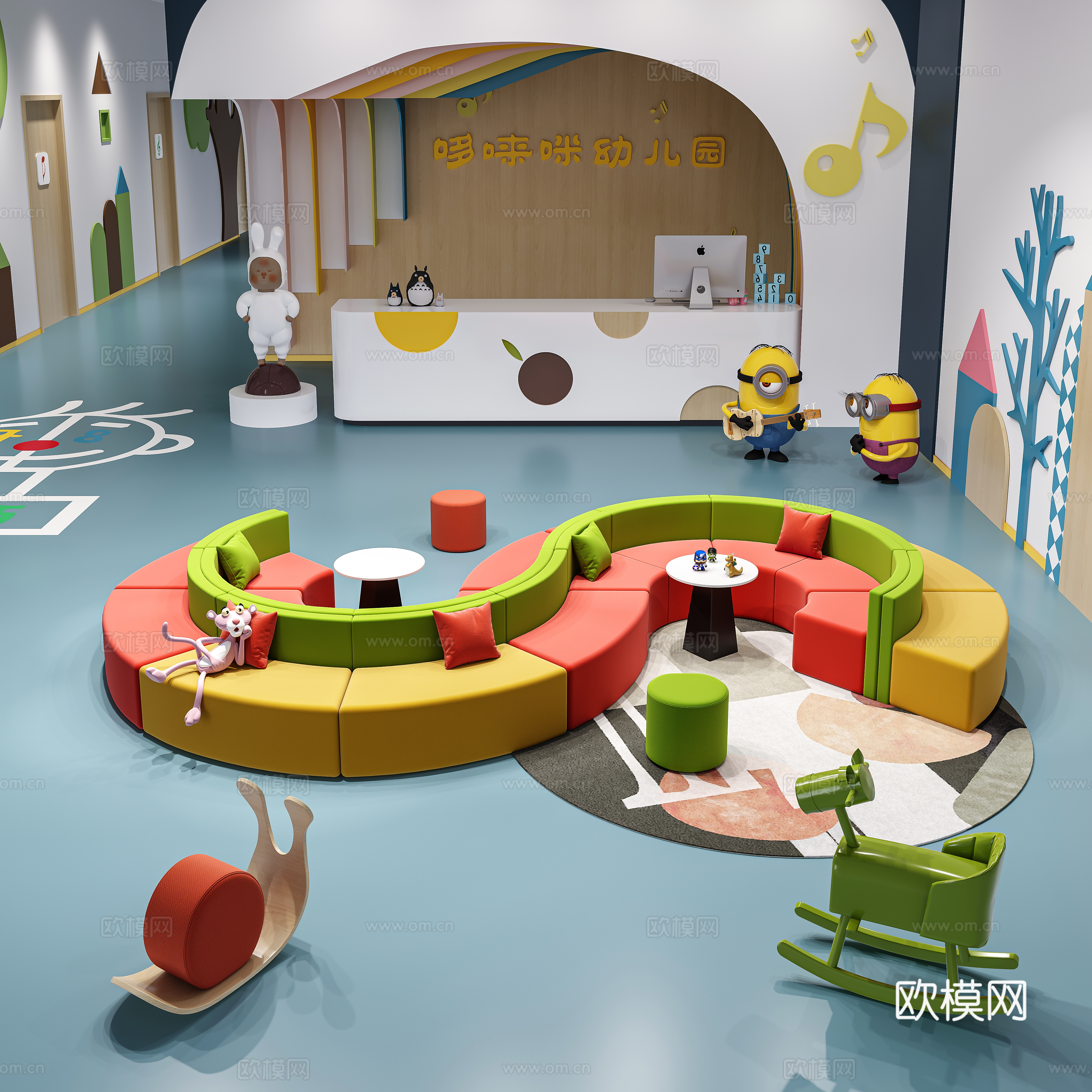 Modern kindergarten hall children’s booth sofa kindergarten classroom special shape multi-person sofa 3D model