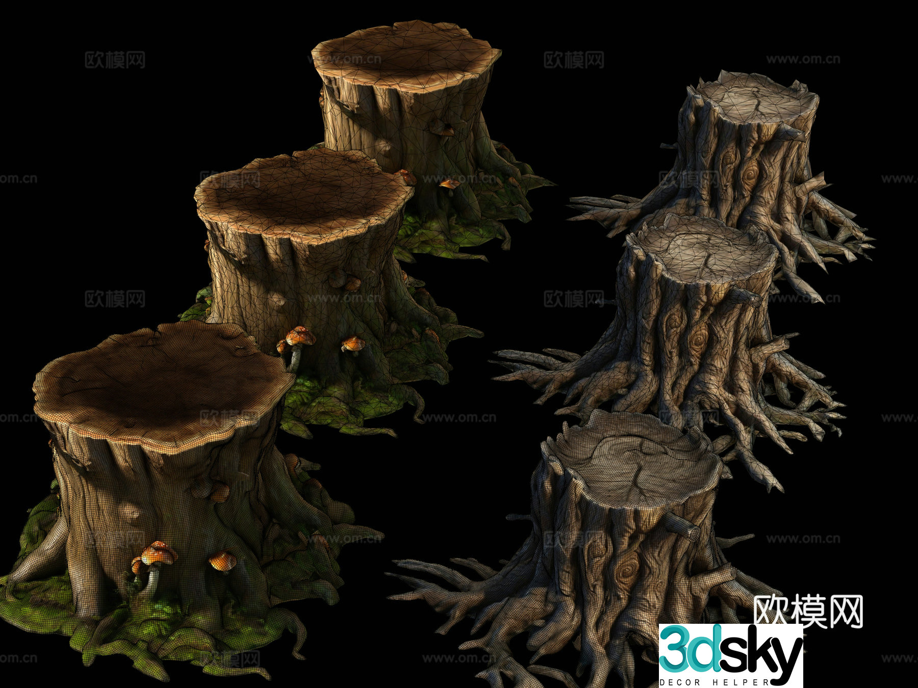 Cartoon animation anime tree stump 3d model