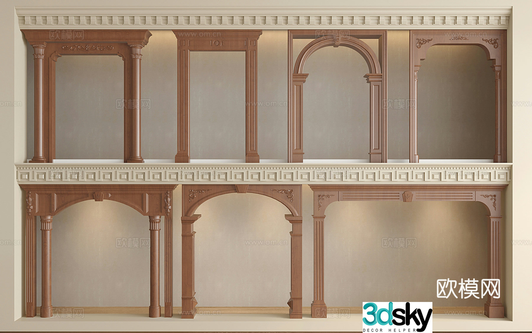 French door cover arc pass arc door hole carved door lintel arch 3D model