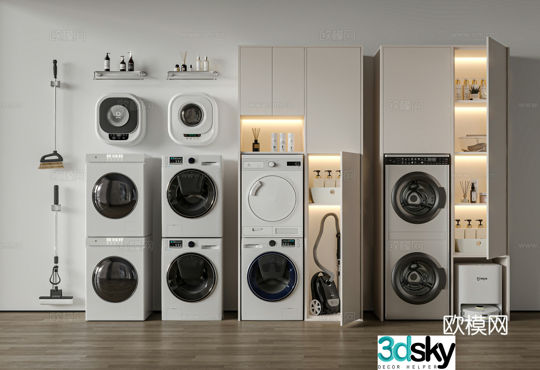 Modern washing machine cabinet washing machine dryer bathroom supplies drum washing machine balcony cabinet 3d model