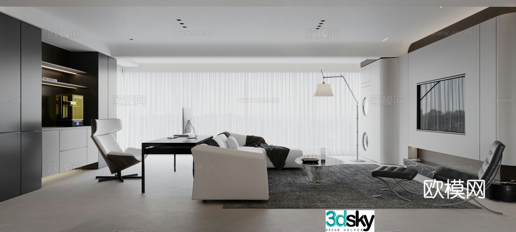 Modern living and dining room sofa coffee table carpet living room 3d model