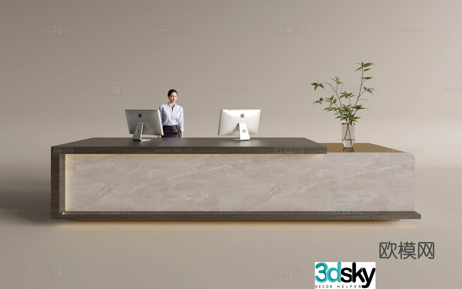 Modern company front desk reception area bar reception desk service desk 3d model
