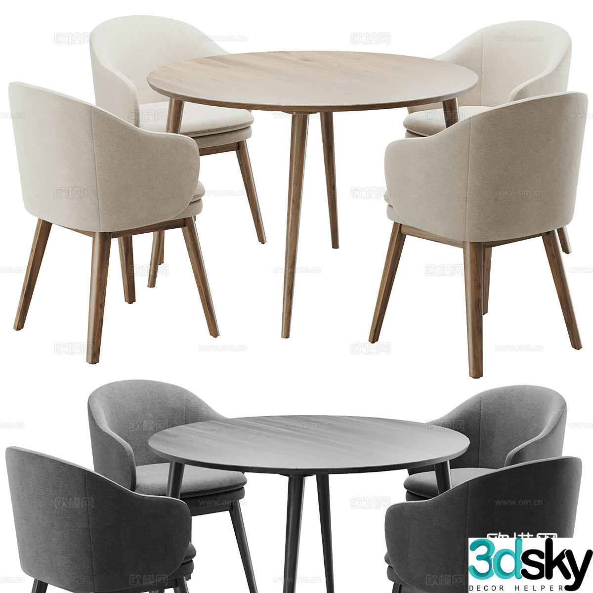 New Chinese round dining table and chair 3D model