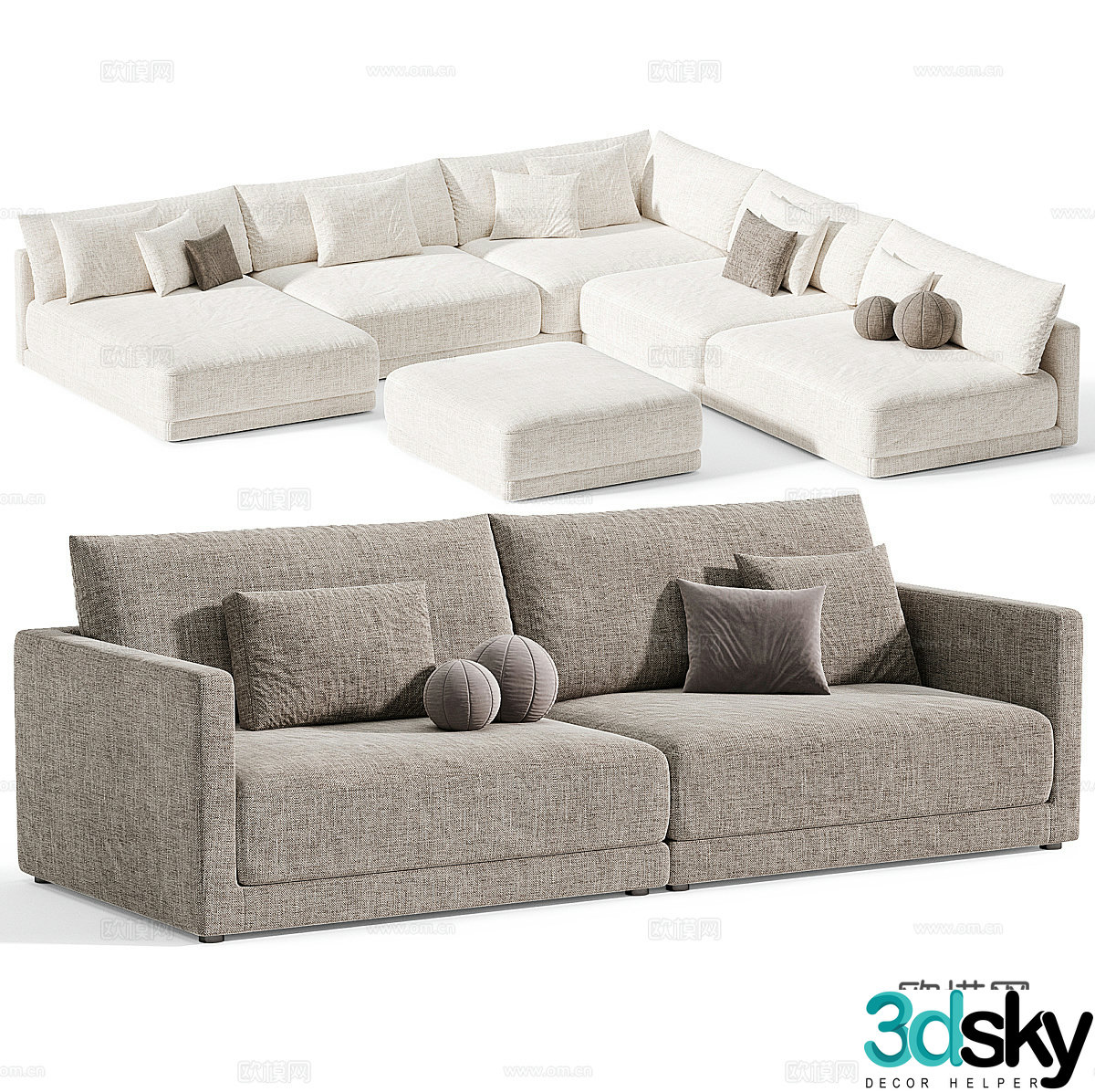 Fabric sofa L-shaped sofa right-angle sofa corner sofa double sofa casual sofa 3D model