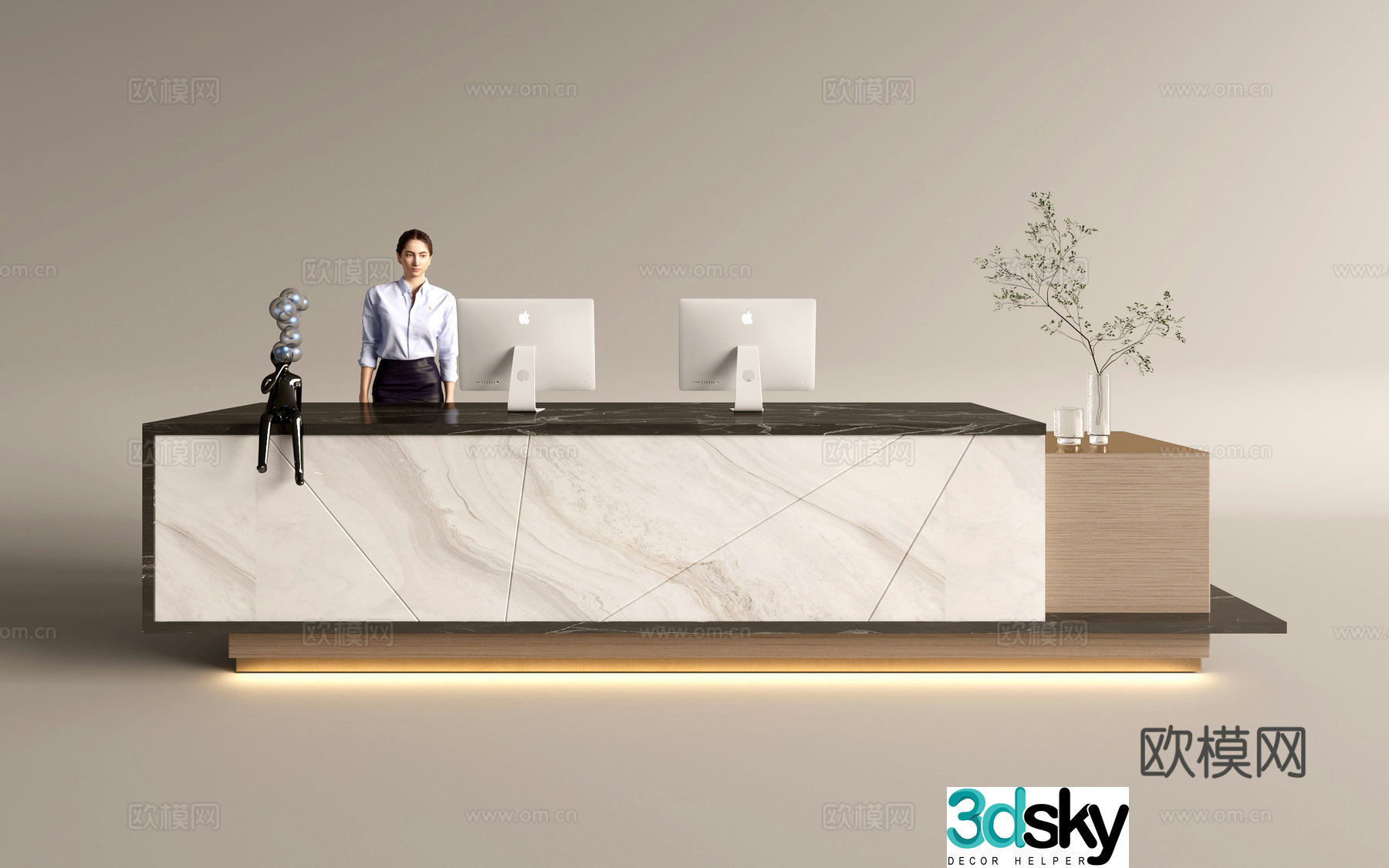 Modern company front desk reception area bar reception desk service desk 3d model