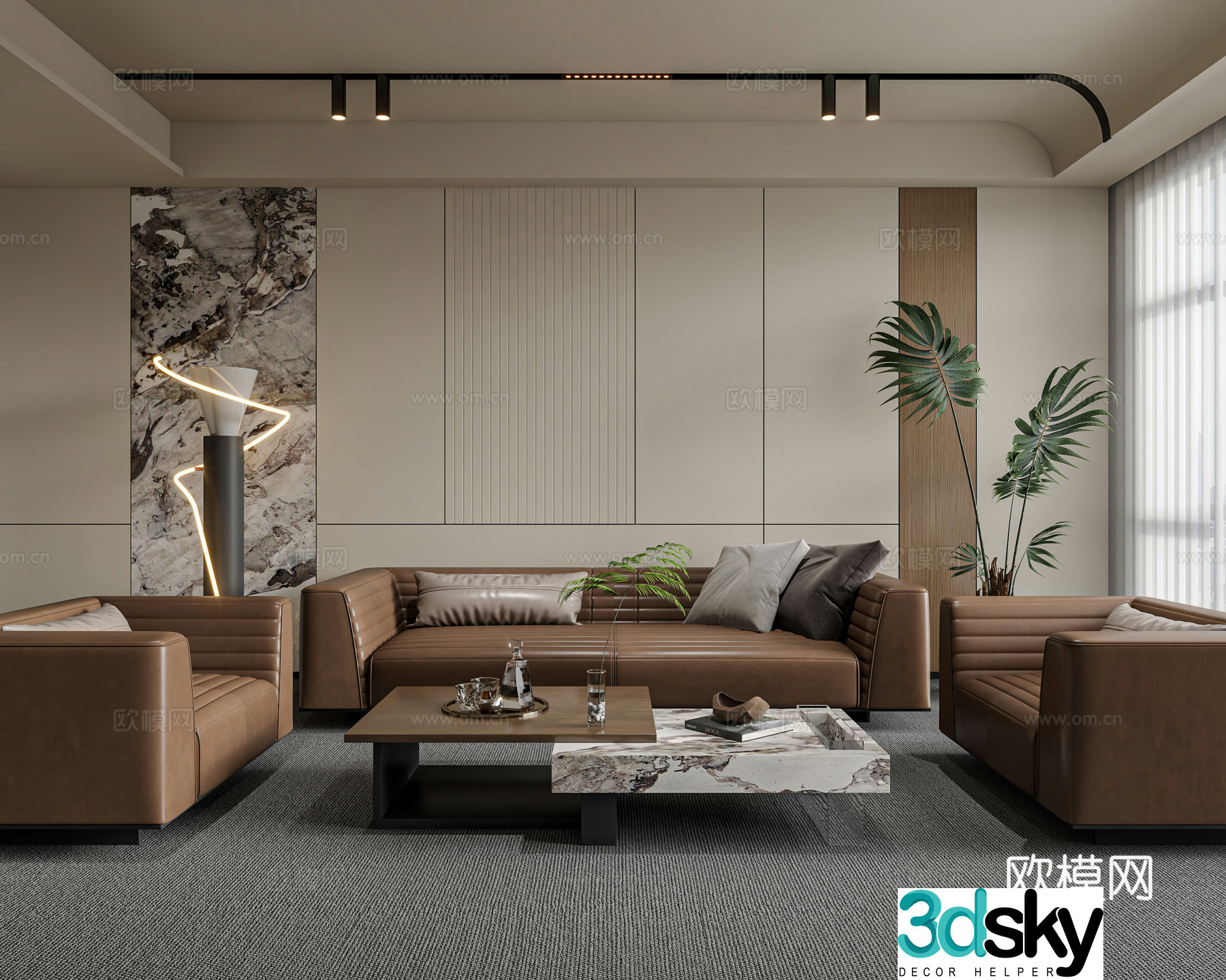 Modern reception room office sofa coffee table combination leather sofa single sofa business sofa 3D model