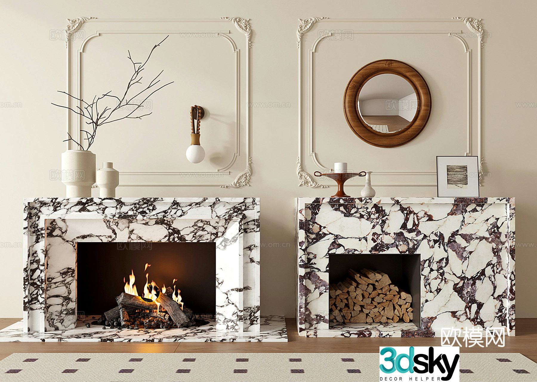 French retro fireplace marble fireplace 3d model