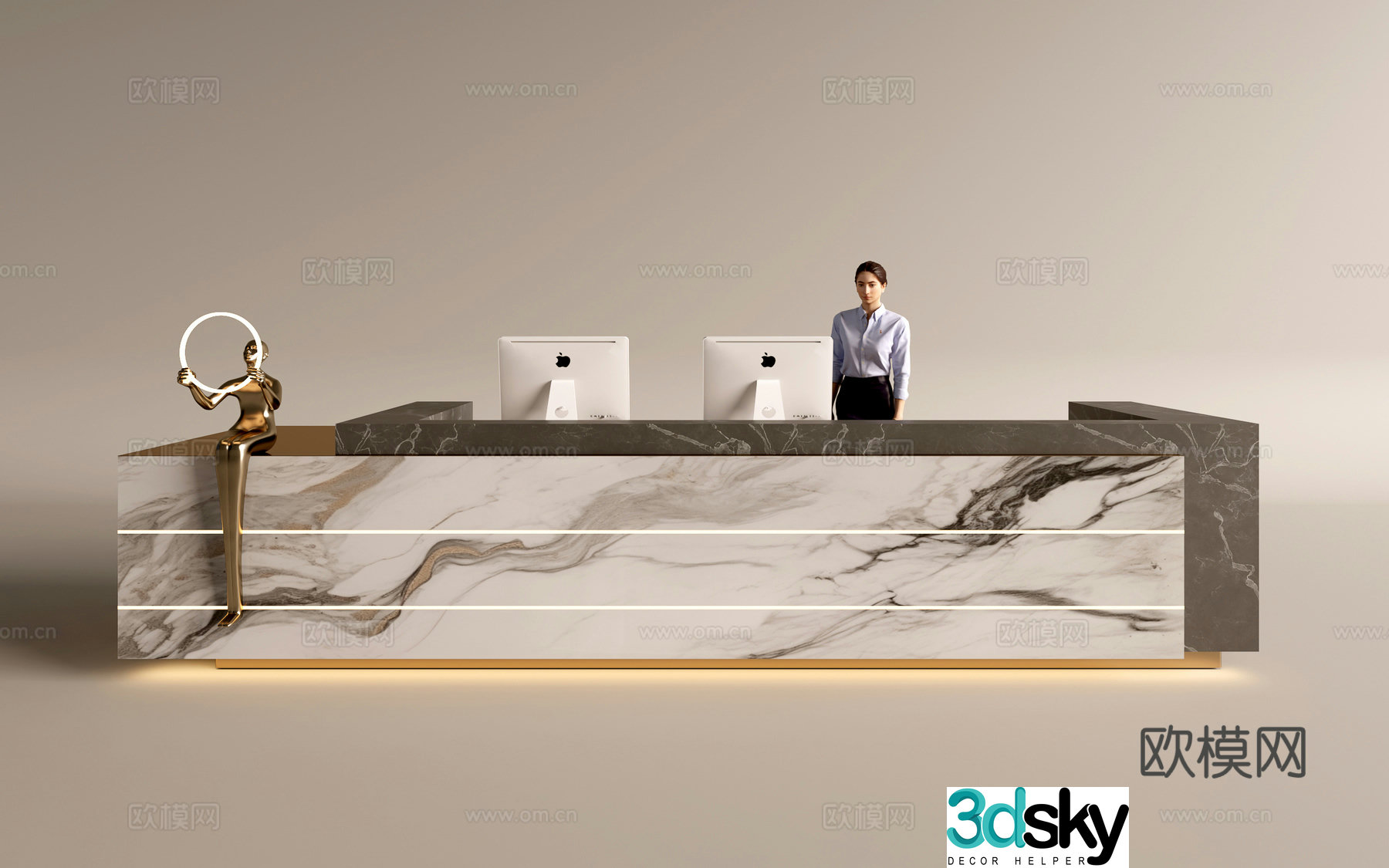 Modern company front desk reception area bar reception desk service desk 3d model