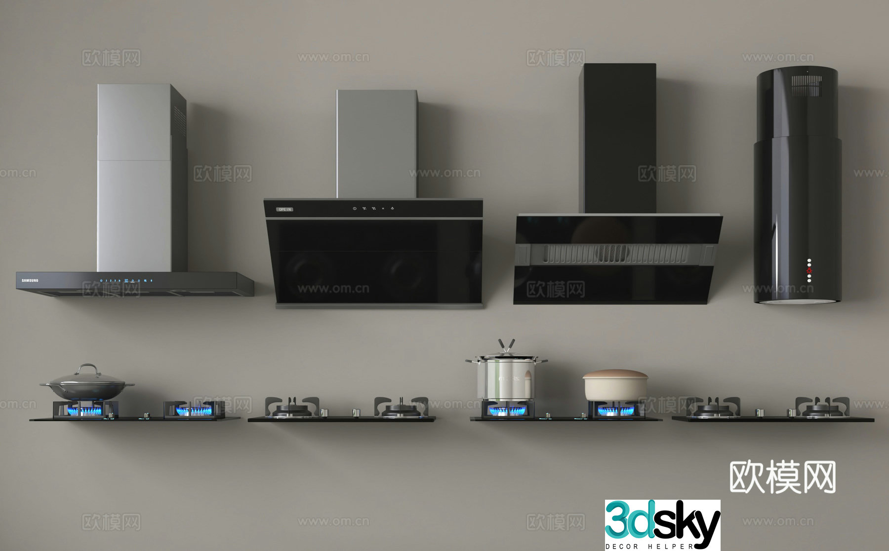 Gas stove stove range hood 3d model