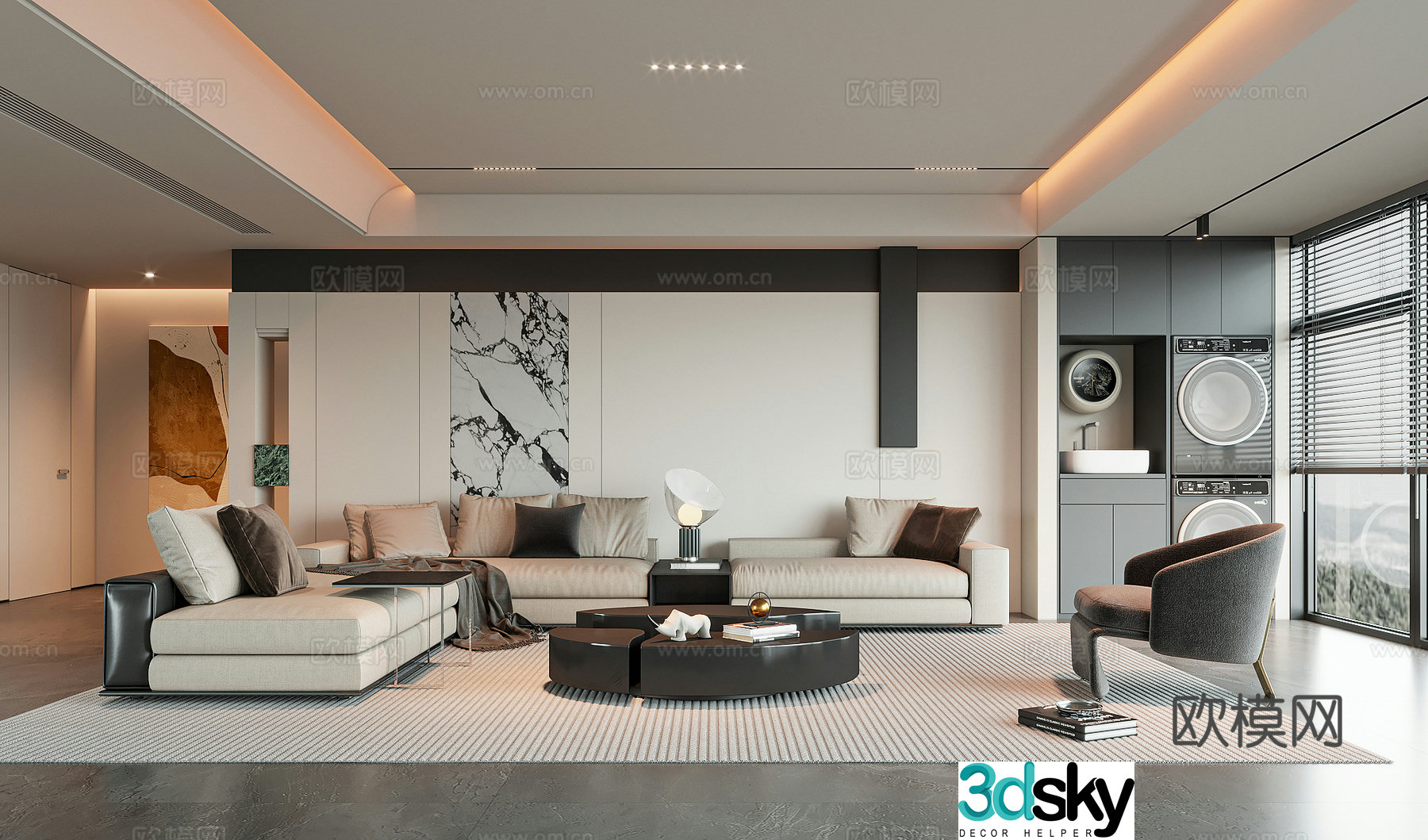 Modern light luxury living room 3d model