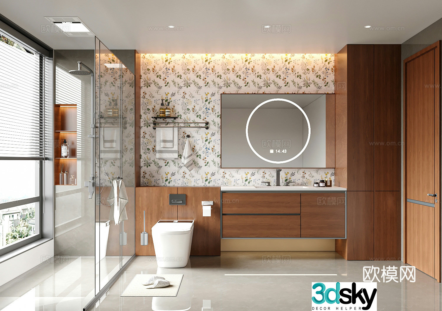 Modern medieval style bathroom dry and wet bathroom 3D model