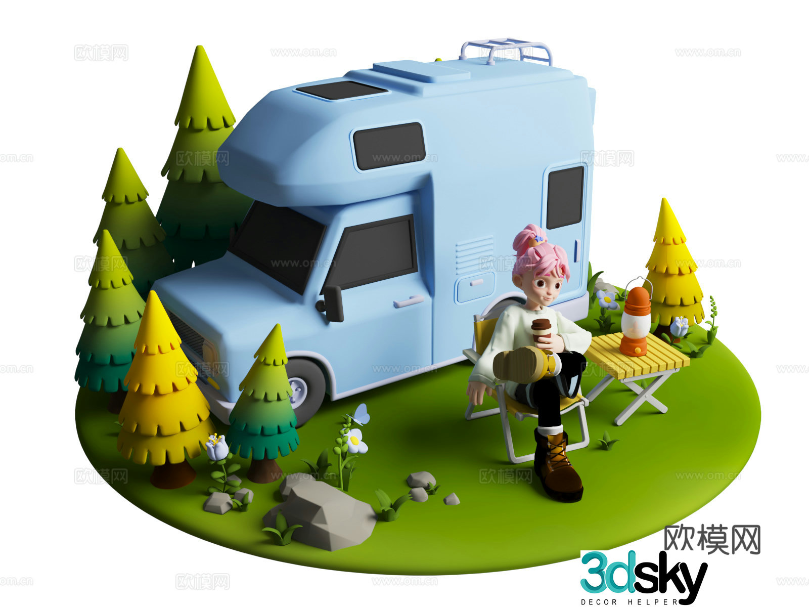 Cartoon Character Vehicle Camping Scene 3d Cartoon Camping Camping Beauty Chen Camping Beauty Chen 3d Model