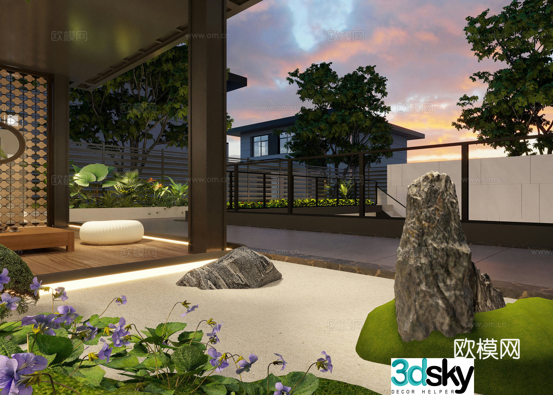 New Chinese style courtyard artificial landscape stone rockery garden tea room sun room 3d model