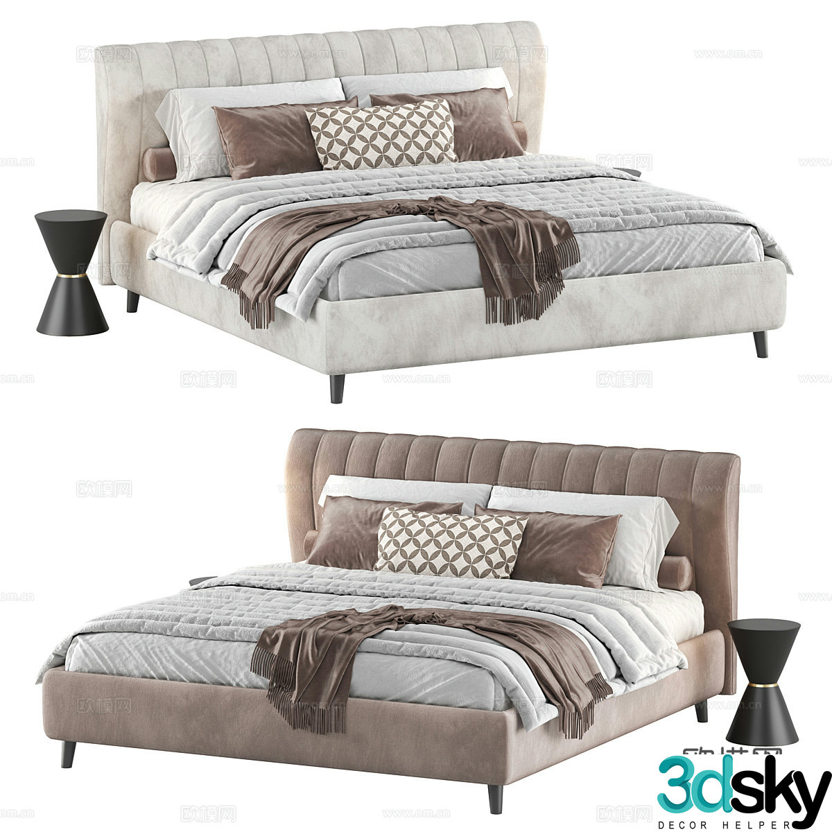 New Chinese GAIA fabric double bed 3D model