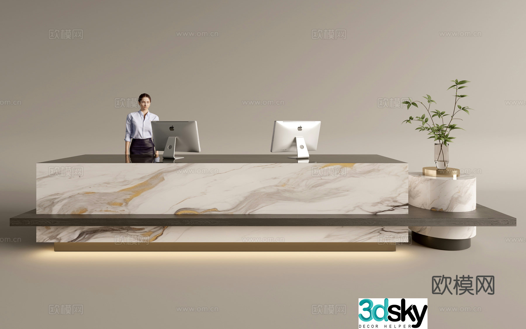 Modern company front desk reception area bar reception desk service desk 3d model