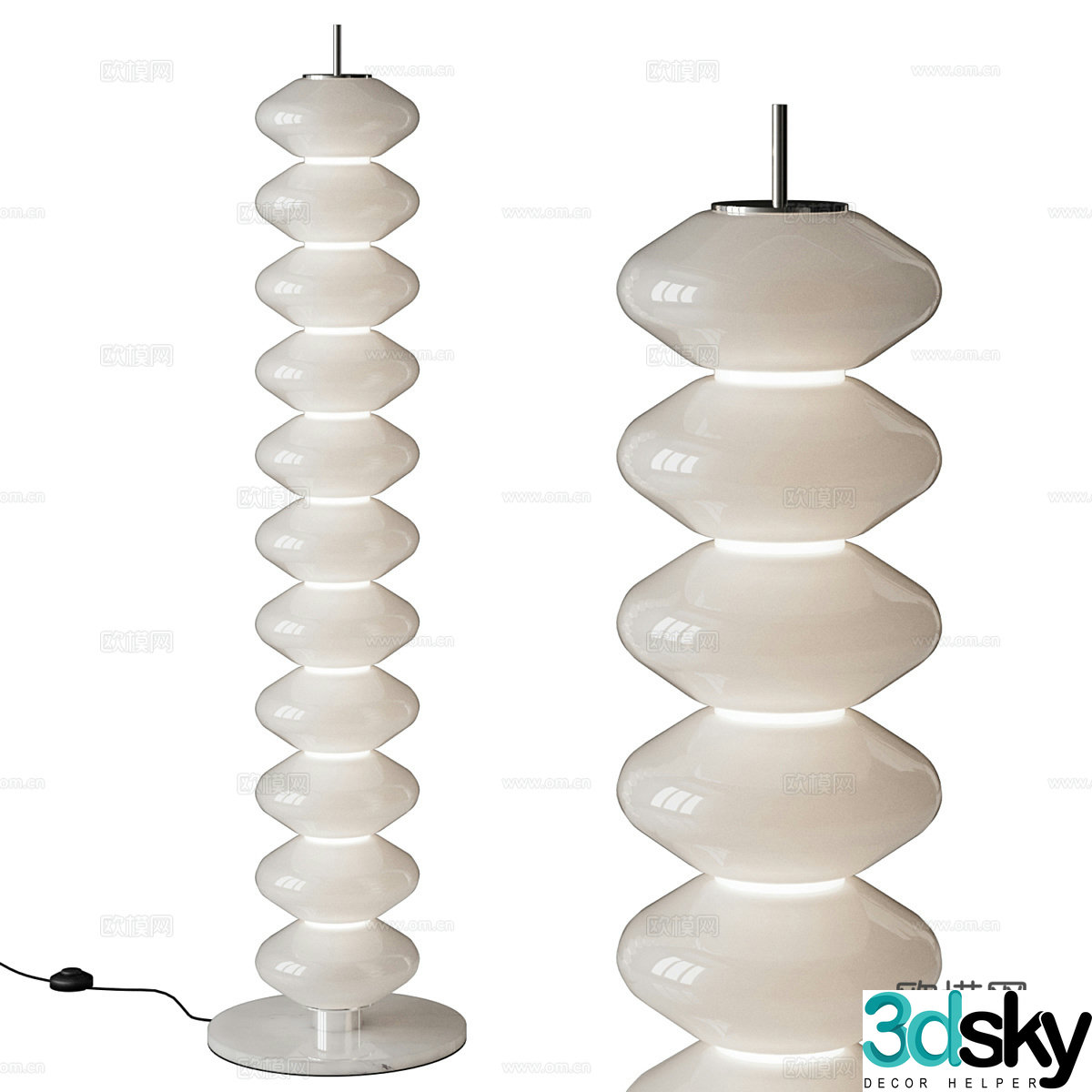 New Chinese style glass tower floor lamp 3D model