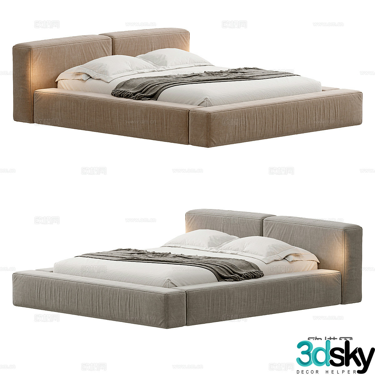 Modern Italian SENSATION fabric double bed 3D model