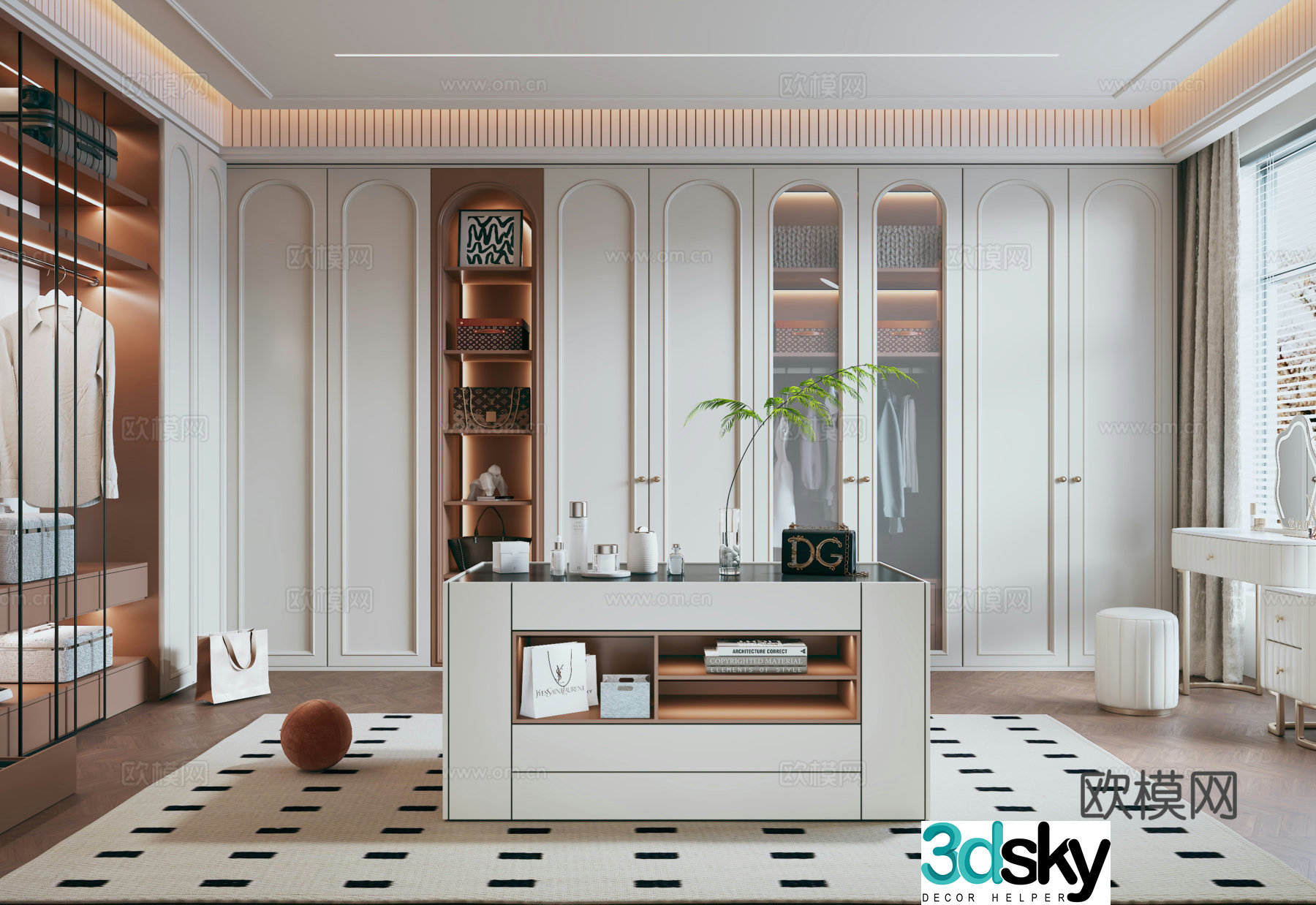 French minimalist cloakroom French wardrobe Island cloakroom Dressing table 3D model