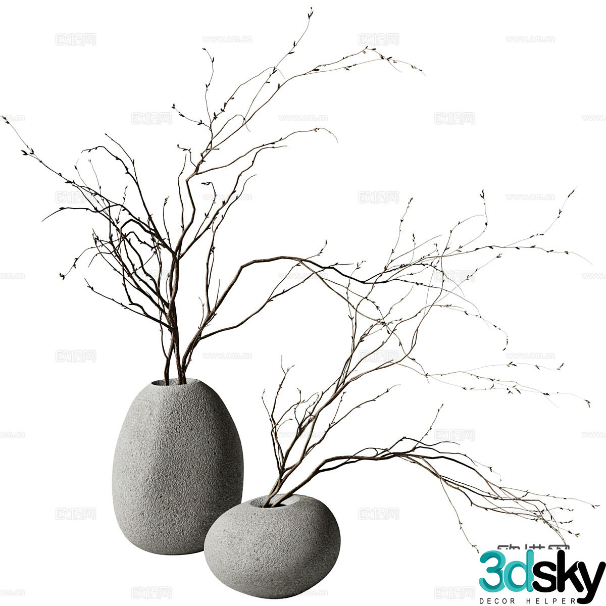 New Chinese style Wavering Vase Flower Art Dry Branch 3D Model