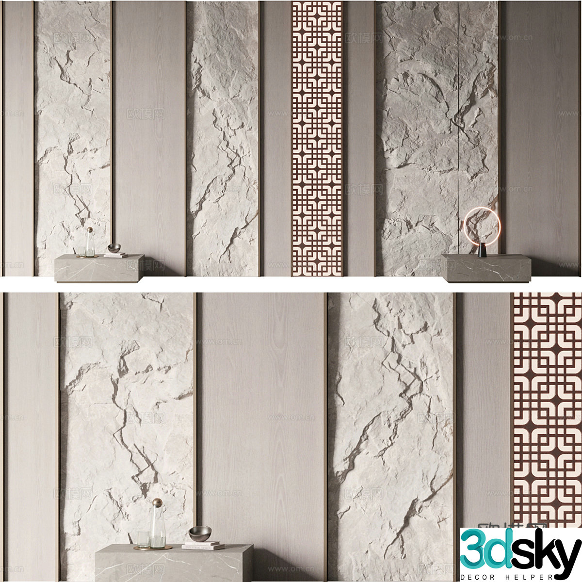 New Chinese style bedside background wall 3D model