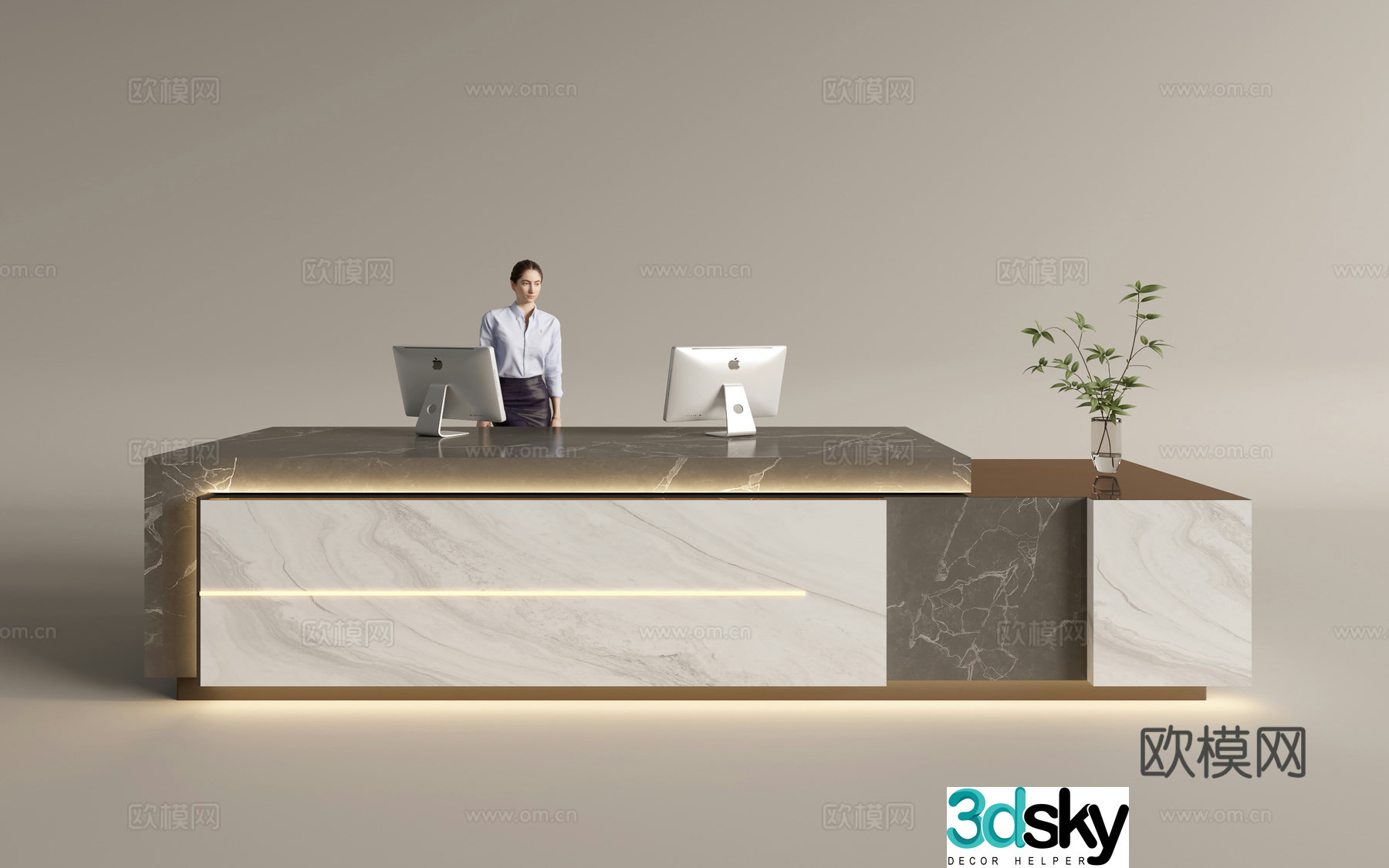 Modern company front desk reception area bar reception desk service desk 3d model