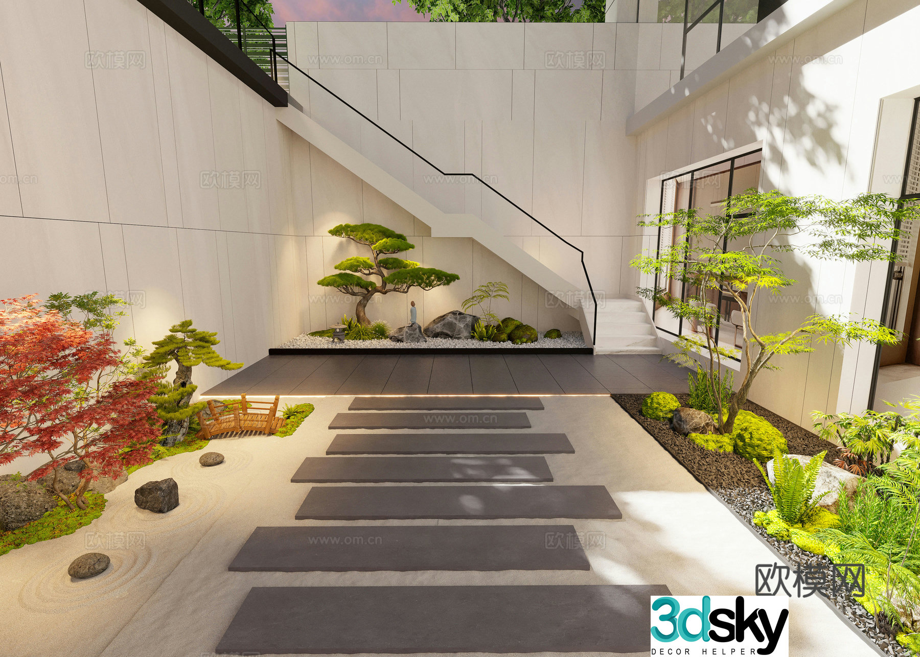 New Chinese style courtyard Villa garden yard Buting green plants Pine trees Podocarat 3d model