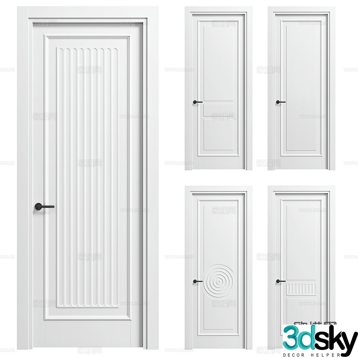 Modern cream style indoor single door 3D model