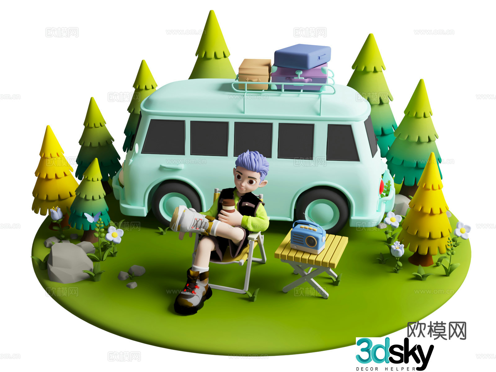 Cartoon Character Vehicle Camping Scene 3d Cartoon Camping Camping Beauty Chen Camping Beauty Chen 3d Model