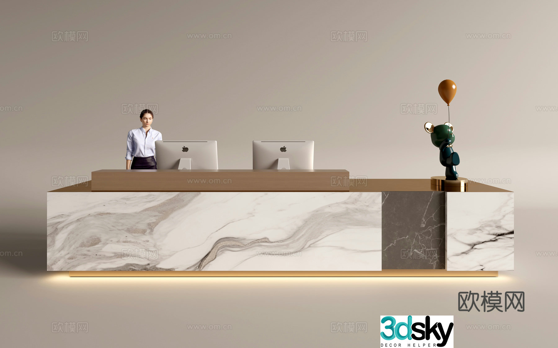 Modern company front desk reception area bar reception desk service desk 3d model
