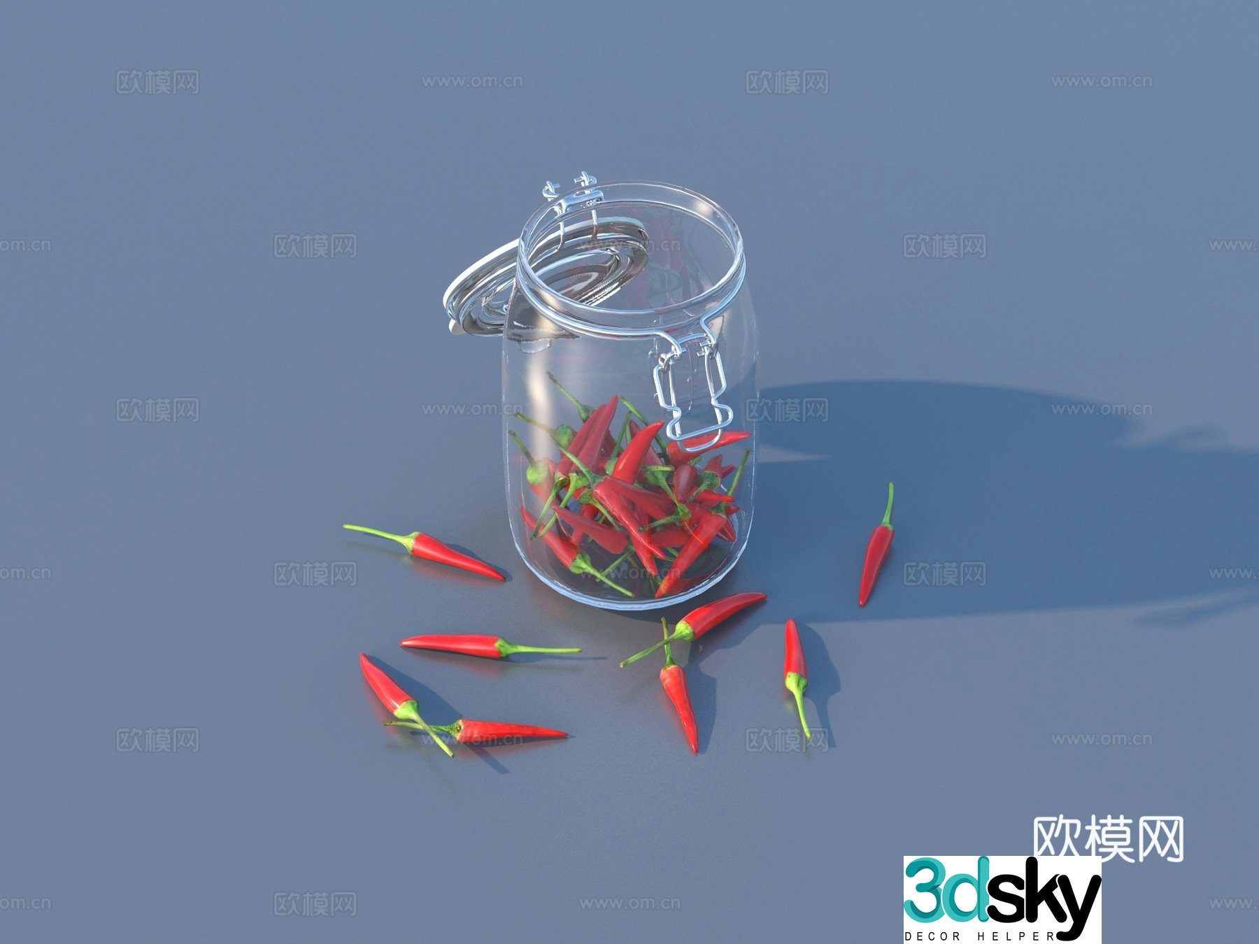Red pepper chili vegetables fruits and vegetables glass bottle 3d model