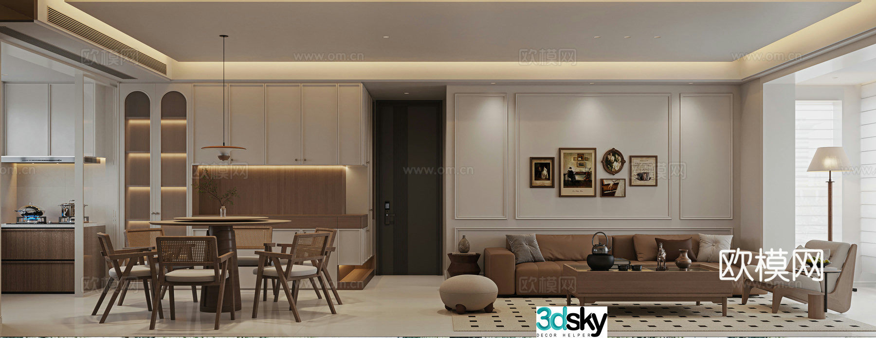 American living and dining room 3D model