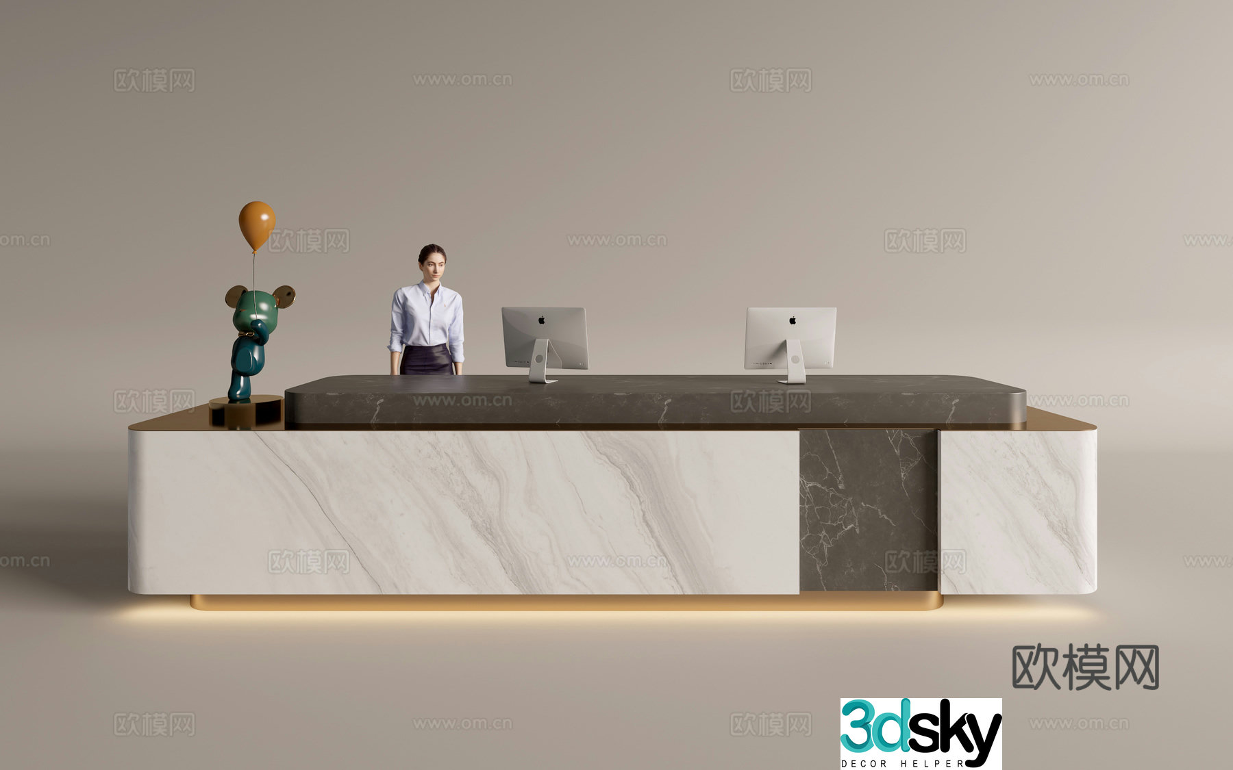 Modern company front desk reception area bar reception desk service desk 3d model