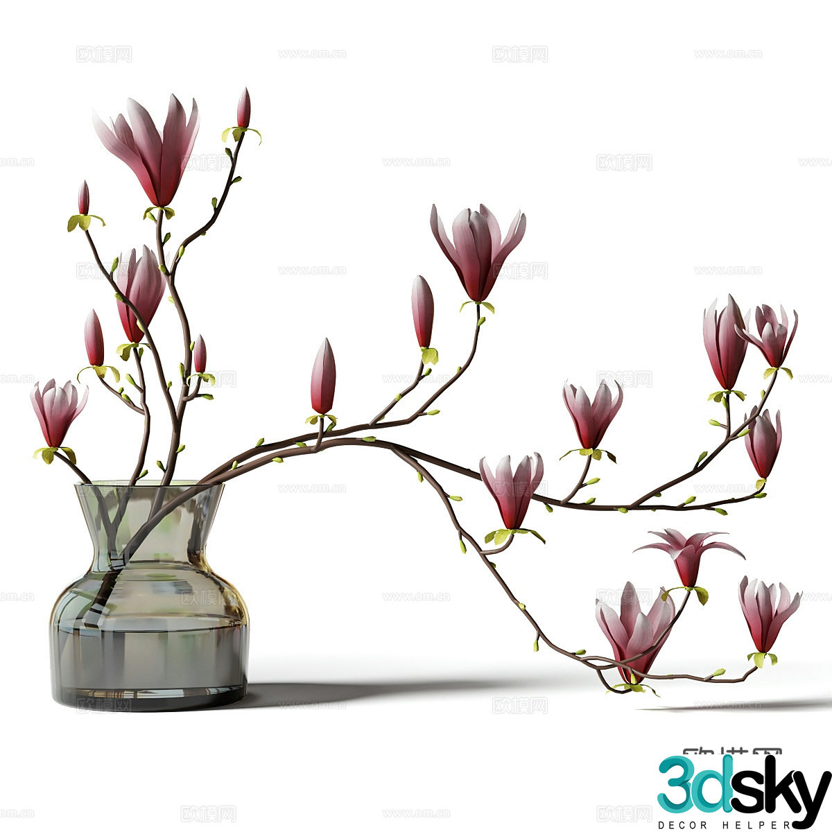 New Chinese style vase flower art Magnolia branch 3D model
