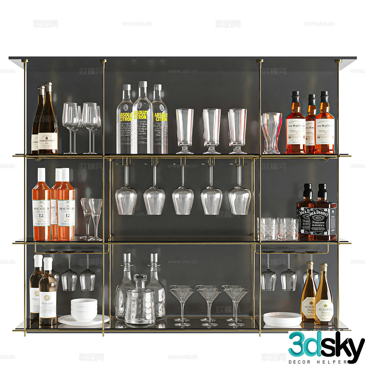Modern Italian light luxury decorative wine rack 3D model