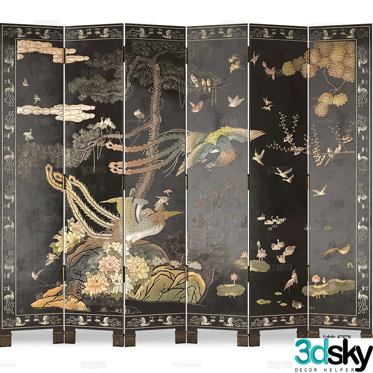 New Chinese light luxury screen partition 3D model
