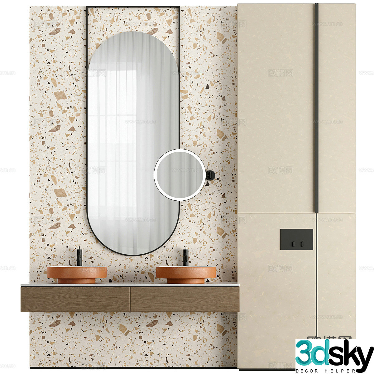 Modern creamy bathroom cabinet 3d model