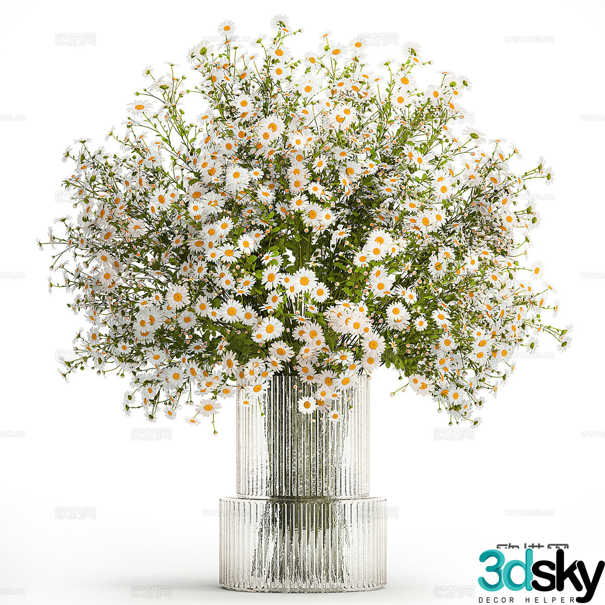 Modern vase flower art daisy – chamomile 3d model