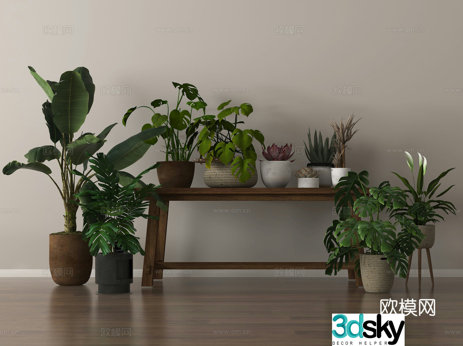 Green plants potted plants bonsai flower stand 3d model