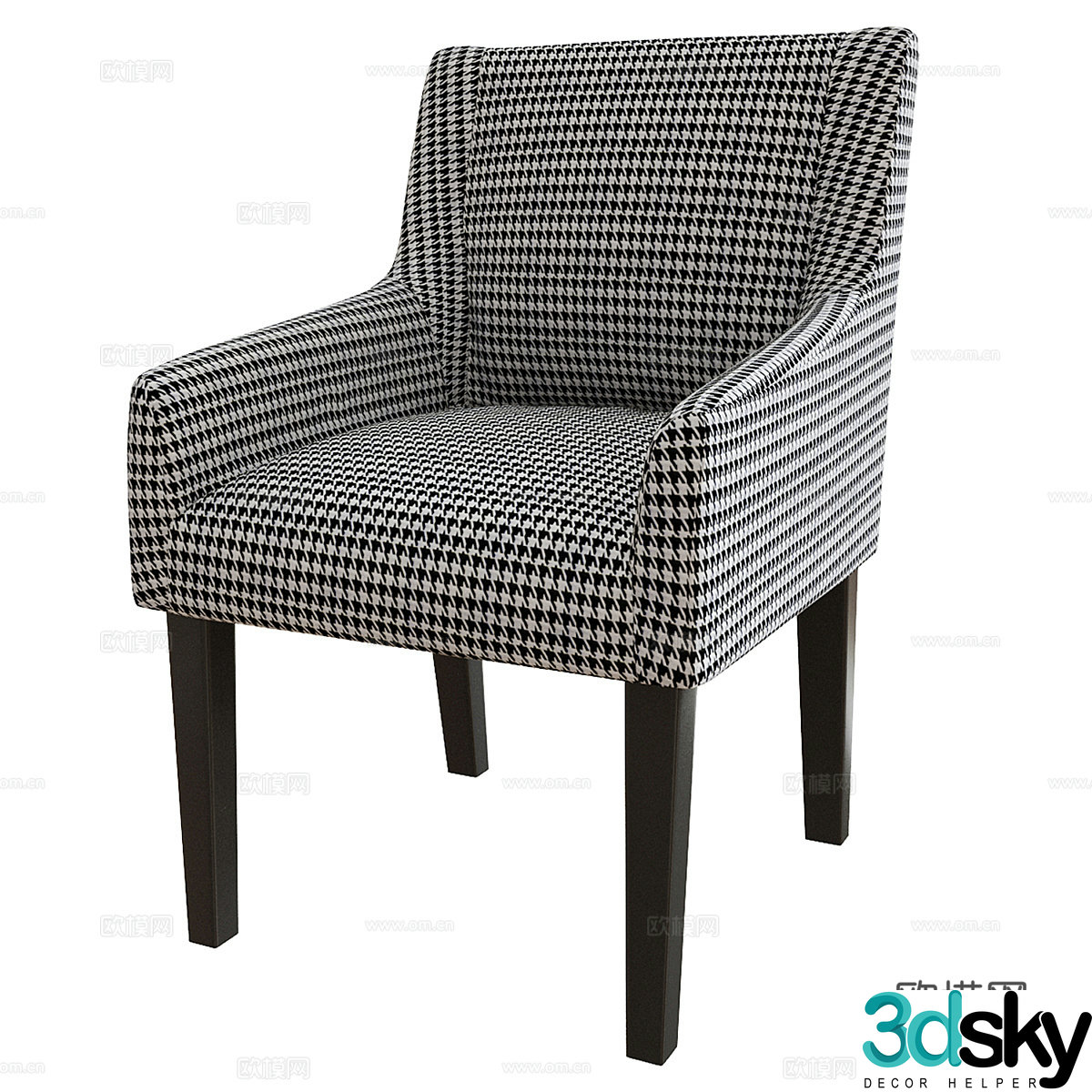 Fabric dining chair Fabric single chair Houndstooth single chair Houndstooth dining chair Houndstooth leisure chair Thousand 3d model