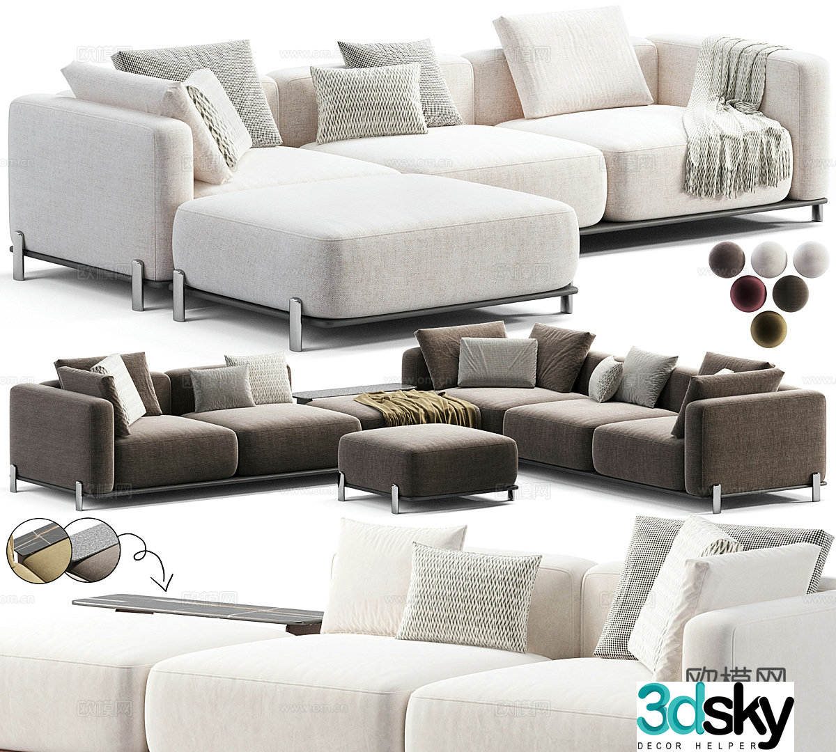Sofa combination cream style sofa L-shaped sofa corner sofa right-angle sofa casual sofa 3d model