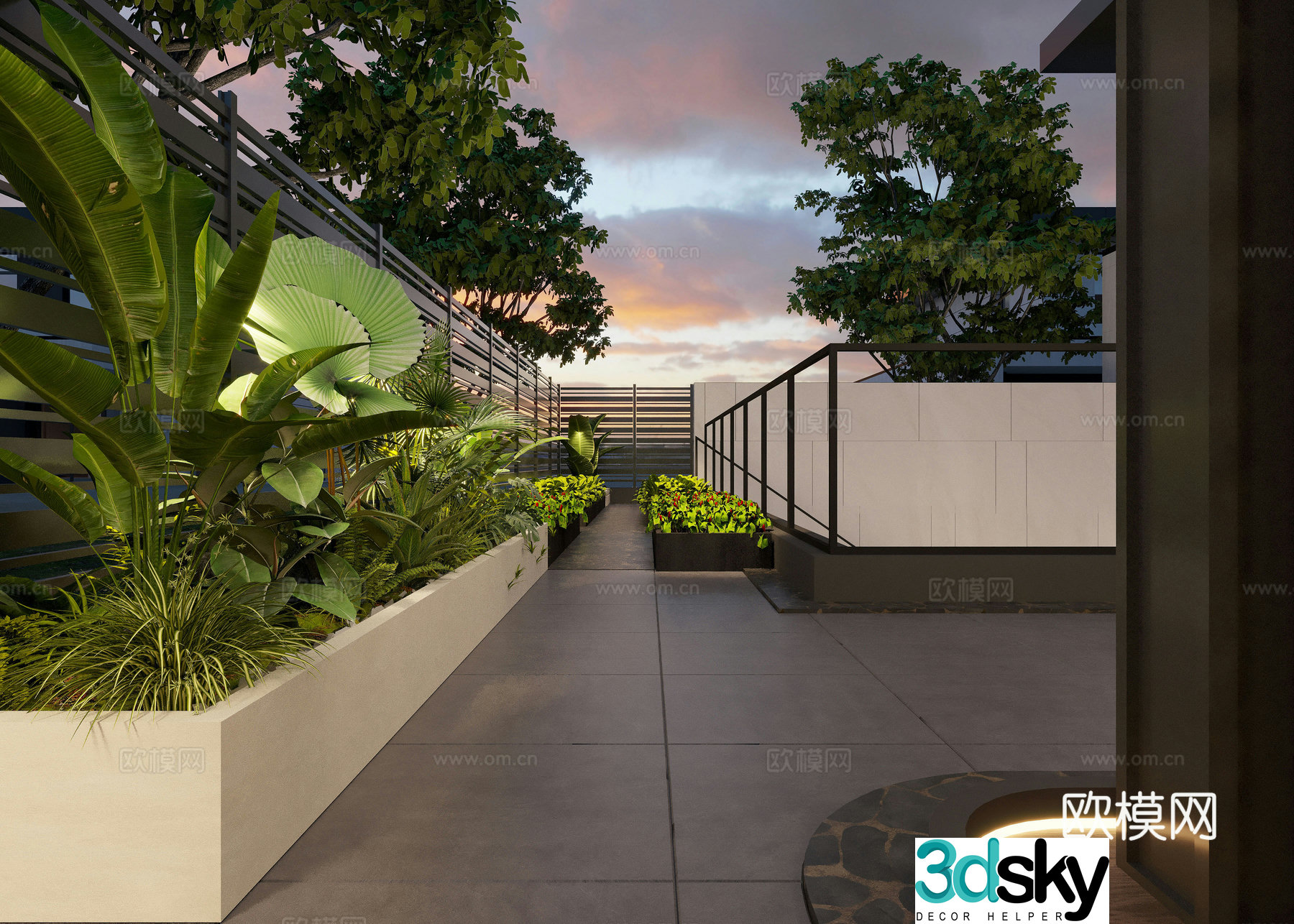 Modern yard garden green plants potted plants artificial landscape outdoor 3d model