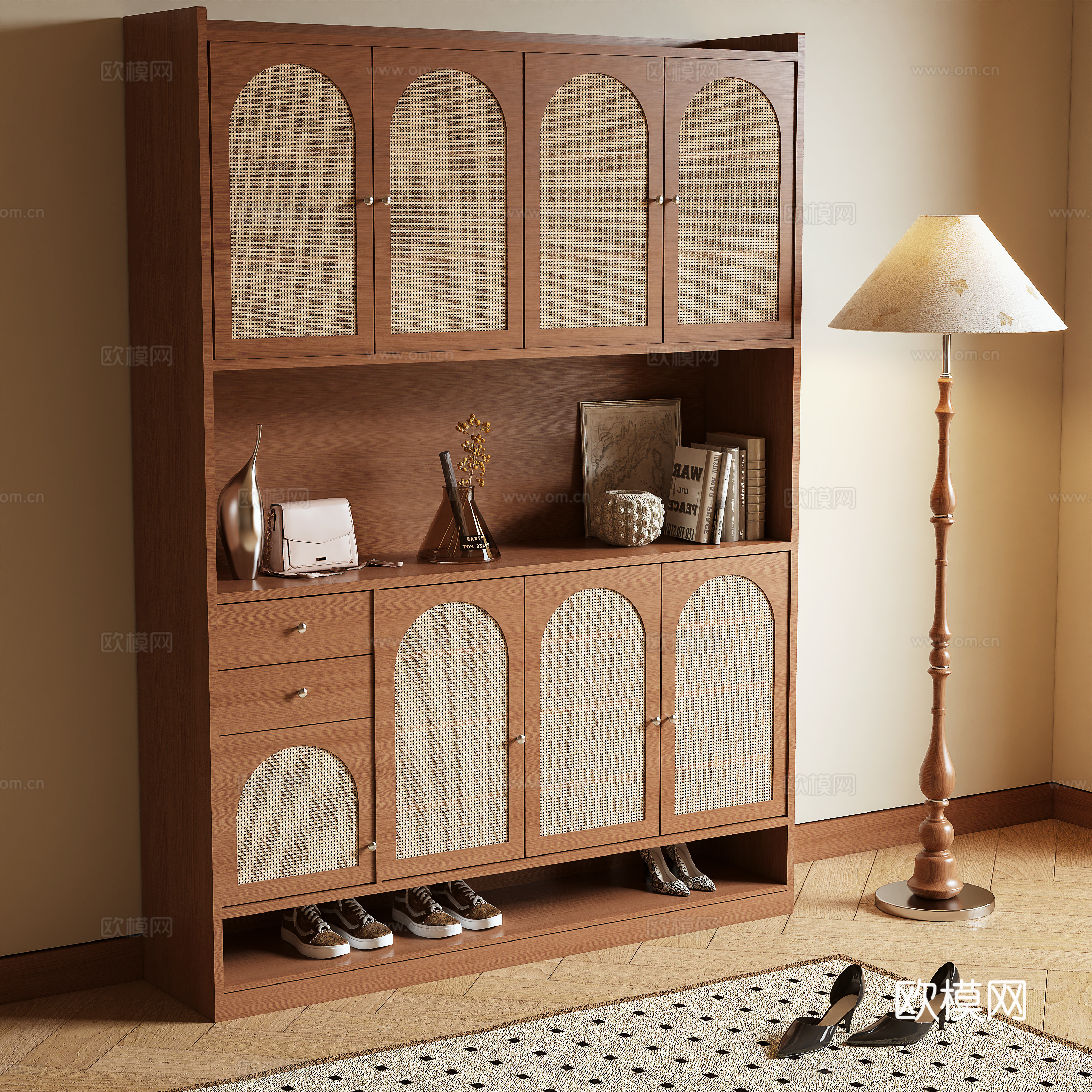 Log wind shoe cabinet high cabinet 3d model