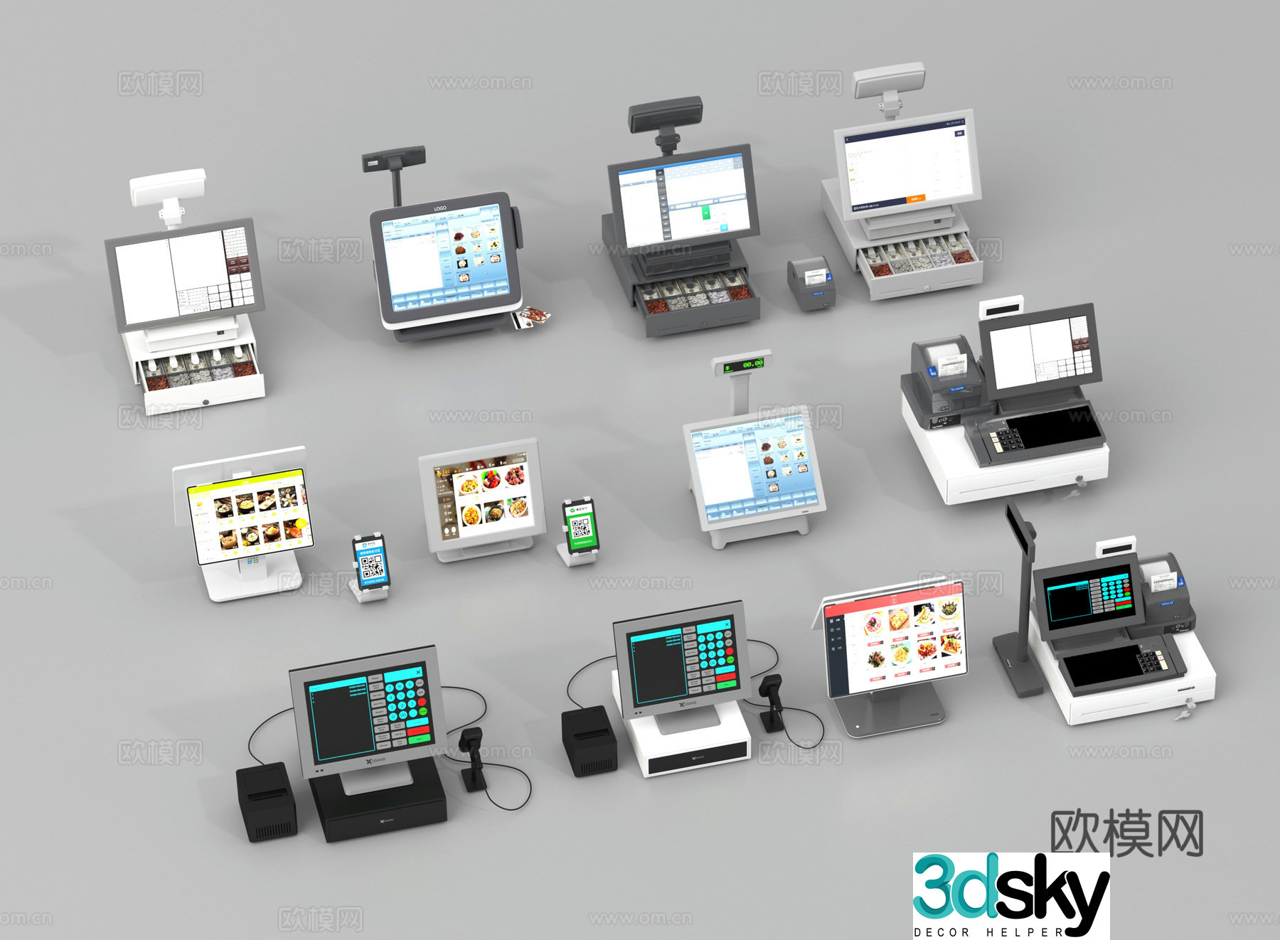 Cashier Cash register Scanner Payment QR code 3D model