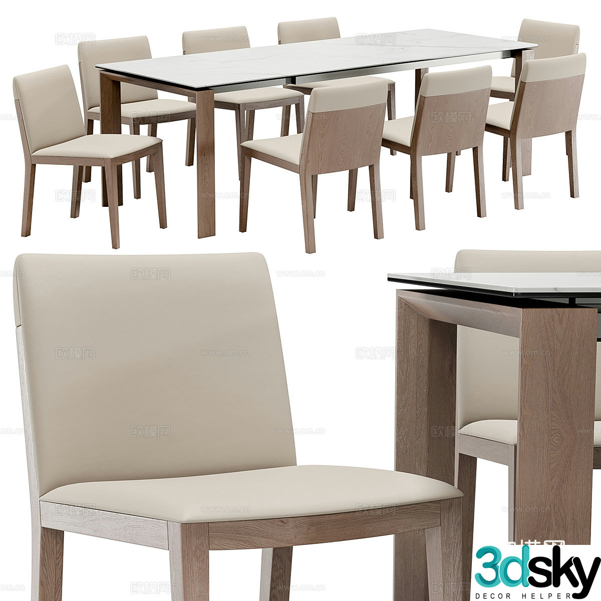 Modern dining table and chair 3d model